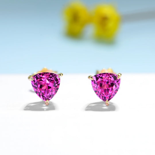 Kuololit 2.4CTW Lab Grown Padparadscha Gemstone Earrings for Women Pure 18K 14K 10K Gold Stub Trillyon Earrings for Anniversary