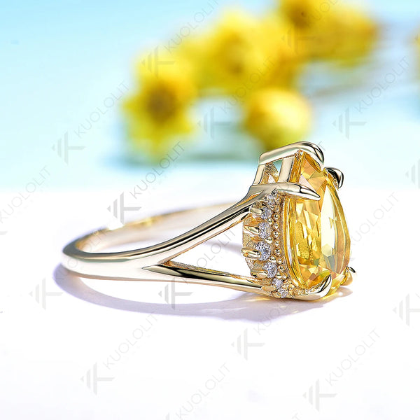 Kuololit 4CT Lab Grown Yellow Sapphire Moissanite Custom Ring for Women Solid 14K 10K 585 Yellow Gold for Christmas Gifts Party