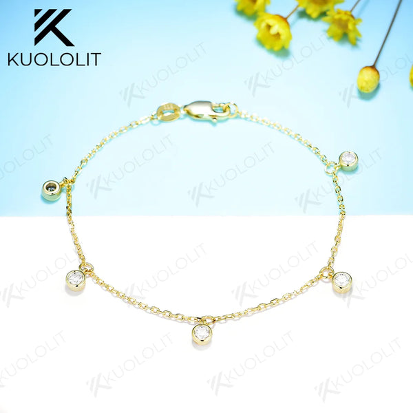 Kuololit Moissanite Bracelets for Women Men 585 18K 10K Silver Round Adjustable Bracelets for Engagement Party Christmas Gifts