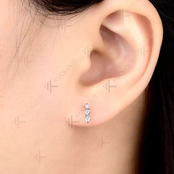Kuololit 0.16CTW Lab Grown Diamonds Custom Stud Earrings for Women 10K 14K  585 Solid Gold Yellow Gold  for Christmas Classic