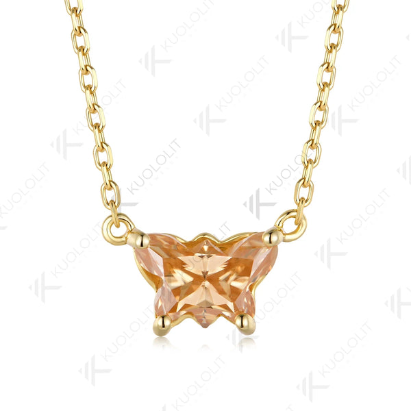 Kuololit 2CT Butterfly Champagne Moissanite Necklace for Women Solid 14K 10K Yellow Gold Animal Pedant for Christmas Party Gifts