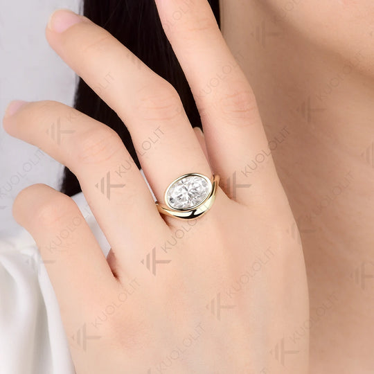 Kuololit 4.5CT Oval Moissanite Custom Engagement Ring for Women Solid 14K 10K 585 Yellow Gold  Ring for Christmas Gifts Party