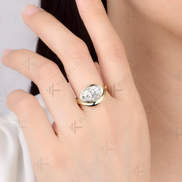 Kuololit 4.5CT Oval Moissanite Custom Engagement Ring for Women Solid 14K 10K 585 Yellow Gold  Ring for Christmas Gifts Party