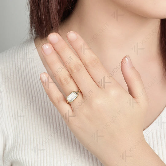 Kuololit 3CT Emerald Moissanite Ring for Women Solid 18K 14K 10K 585 Yellow Gold Moissanite Engagement Ring for Christmas Gift