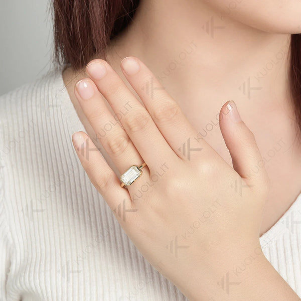 Kuololit 3CT Emerald Moissanite Ring for Women Solid 18K 14K 10K 585 Yellow Gold Moissanite Engagement Ring for Christmas Gift