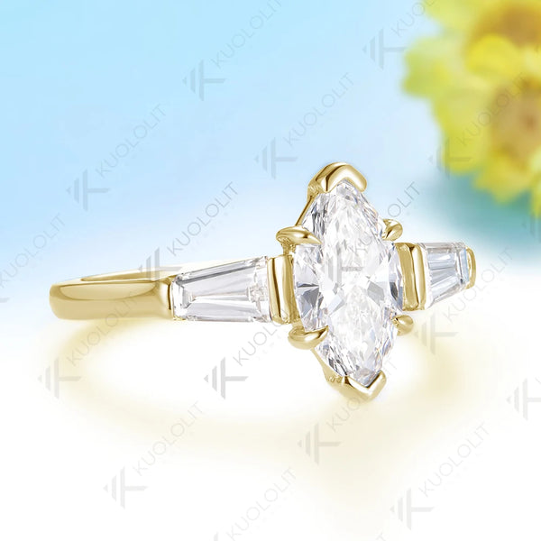 Kuololit 1CT Moissanite Marquise Custom Ring for Women Solid 14K 10K Yellow Gold Ring for Anniversary Christmas Gifts Party