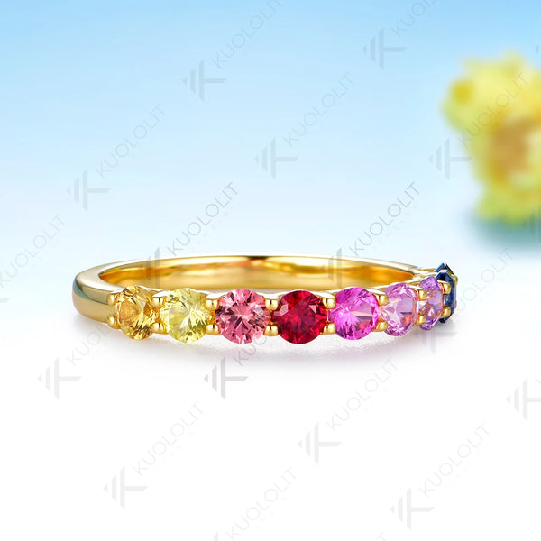 Kuololit 0.9CTW Lab Grown  Rainbow Ring for Women Solid 14K 10K 585 Yellow Gold Engagement Ring for Christmas Gifts Party New