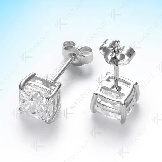 Kuololit 2CTW IGI Lab Diamonds Cushion Custom Stud Earrings for Women Solid 14K 10K 585 Yellow Gold for Christmas Gifts Party