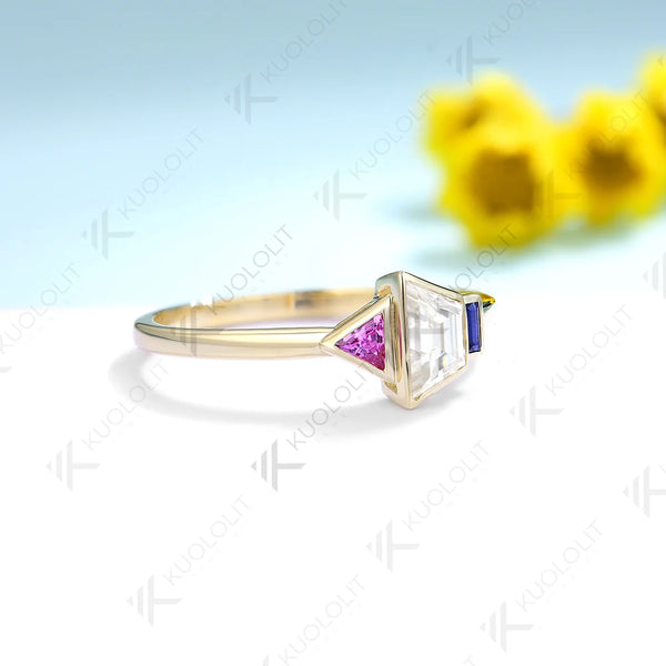 Kuololit Lab Grown Sapphire Moissanite Gemstone Engagement Ring for Women Solid 18K14K 10K 585 Yellow Gold Ring for Christmas