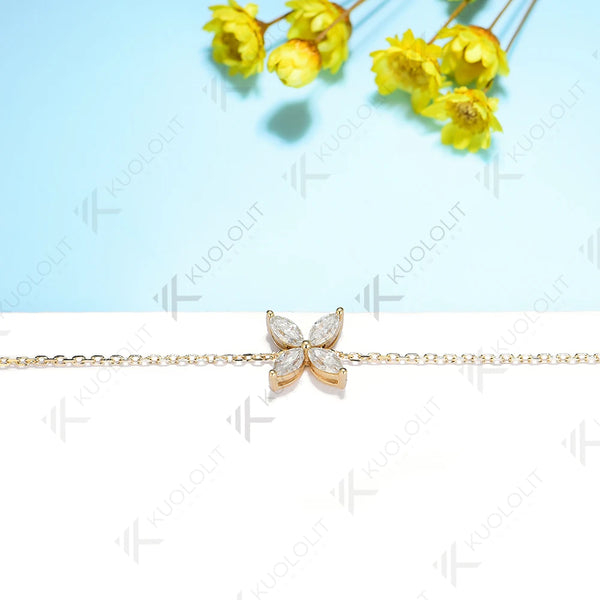 Kuololit Moissanite Bracelets for Women 585 18K 10K  Adjustable Chains Marquise Butterfly Charm for Engagement Christmas Classic