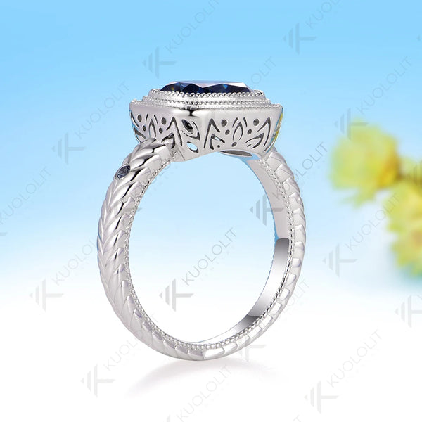 Kuololit 2.5CT Cushion Cut Blue Moissanite Ring for Women Solid 14K 10K 585 White Gold Engagement Ring for Christmas Gifts Party