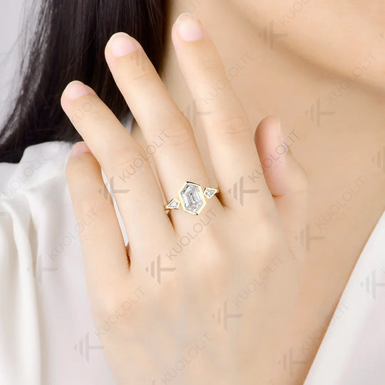 Kuololit 3.5CT Hexagon Cut Custom Ring for Women Solid 14K 10K 585 Yellow Gold Engagement Ring for Christmas Gifts Party