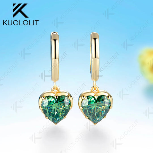 Kuololit 4CTW Cyan Moissanite Heart Cut Earrings for Women Solid 14K 10K  Yellow Gold Diamond Clip Earrings for Christmas Gifts