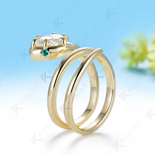 Kuololit 1.25ct Moissanite Eemerald Snake Custom Ring for Women Solid 14K10K 585 Yellow Gold for Engagement Christmas Gift Party