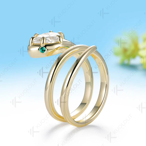 Kuololit 1.25ct Moissanite Eemerald Snake Custom Ring for Women Solid 14K10K 585 Yellow Gold for Engagement Christmas Gift Party