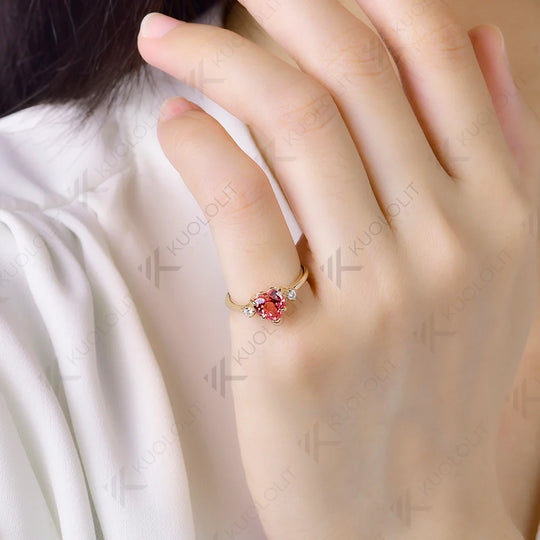 Kuololit 1CT Lab Grown Pink Sapphire Diamonds Custom Ring for Women Solid 14K 10K 585 Yellow Gold Heart for Christmas Gift Party