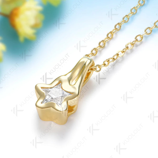 Kuololit 1CT Star Moissanite  Necklace for Women Solid 14K 10K Yellow Gold 5 Star Unique Cut Pedant for Engagement Christmas