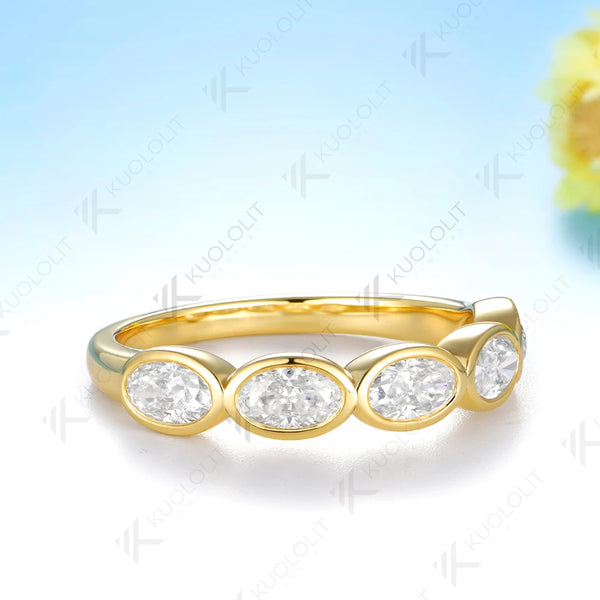 Kuololit 1.5CTW Lab Grown Diamond Ring for Women Men Solid 14K 10K Yellow Gold Oval Wedding Band for Christmas Engagement Gift