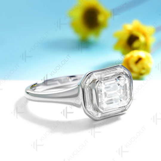 Kuololit 2CT Emerald Cut Moissanite Rings for Women Solid 14K 10K White Gold Engagement Ring for Christmas Gift Party Engagement