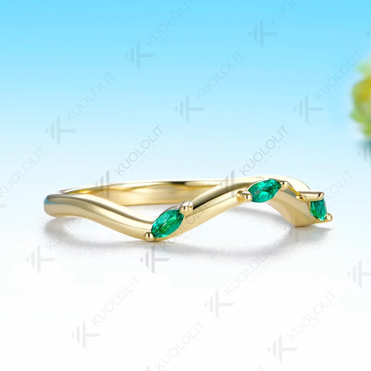 Kuololit Lab Grown Emerald Custom Ring for Women Men Solid 14K 10K 585 S925 Yellow Gold Wedding Band Ring for Christmas Gifts