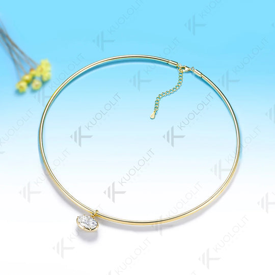 Kuololit 7CT Oval Moissanite Pipe Custom Necklace for Women for Women Solid 14K 10K 585 Yellow Gold for Anniversary Christmas