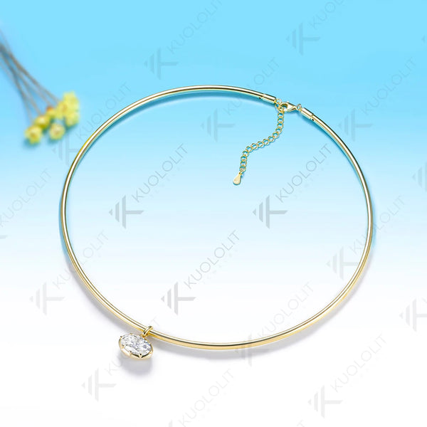 Kuololit 7CT Oval Moissanite Pipe Custom Necklace for Women for Women Solid 14K 10K 585 Yellow Gold for Anniversary Christmas