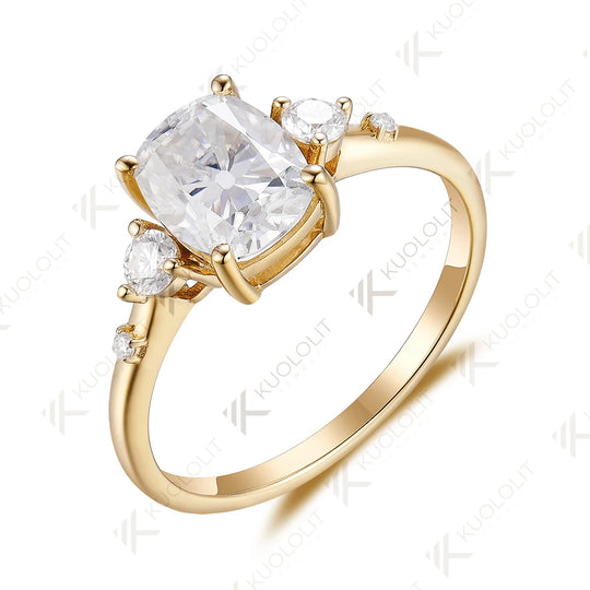 Kuololit 3CT Cushion Moissanite Rings for Women Solid 585 10K Sterling Silver Gemstone Jewelry for Wedding Engagement Christmas