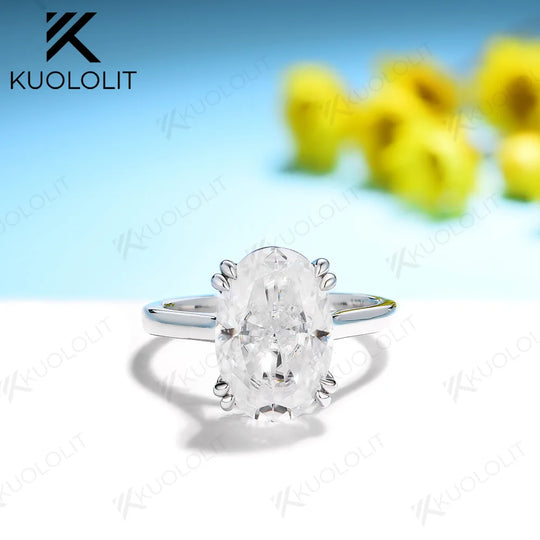 Kuololit 6CT Oval Cut Moissanite Ring for Women Solid 14K 10K 585 PT950 Gold Silver Yellow Gold for Engagement Wedding Christmas Gifts