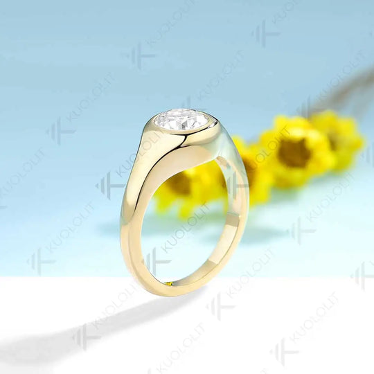 Kuololit 1CT OEC Lab Grown Diamond Rings for Women Solid 18K 14K 10K Yellow Gold Bezel Set Ring for Engagement  Anniversary Gift