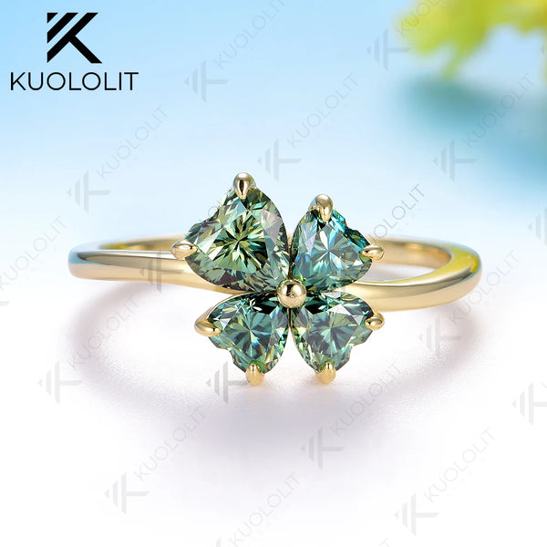 Kuololit 1.5CT Cyan Moissanite Ring for Women Solid 18K 14K 10K Yellow Gold Heart Cut for Engagement Anniversary Christmas Gifts