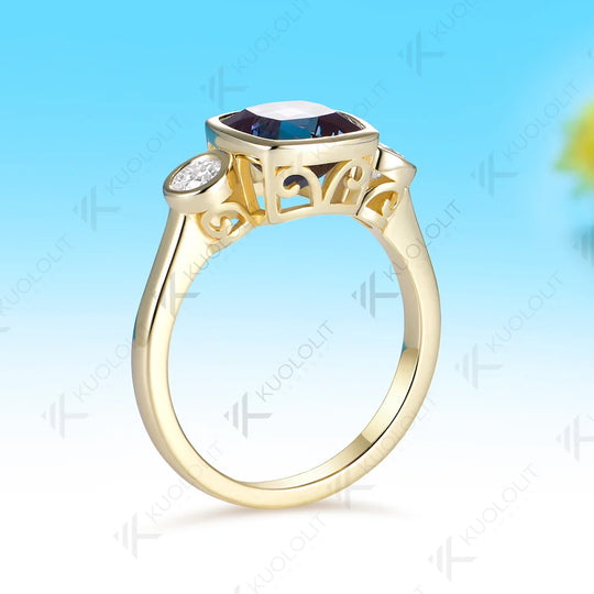 Kuololit 2.5CT Lab Grown Alexandrite Custom Ring for Women Solid 14K 10K 585 Yellow Gold Engagement Ring for Christmas Gifts