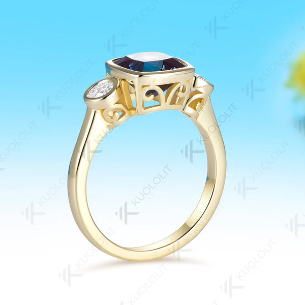 Kuololit 2.5CT Lab Grown Alexandrite Custom Ring for Women Solid 14K 10K 585 Yellow Gold Engagement Ring for Christmas Gifts