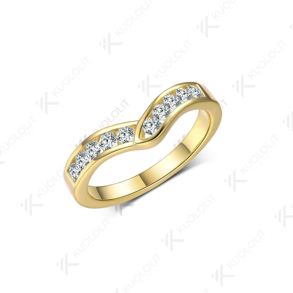 Kuololit 0.5ctw Moissantie V Band Rings for Women Solid 585 14K Gold Matching Band Set Ring for Anniversary Classic Christmas