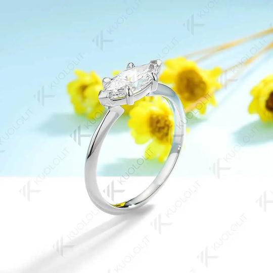Kuololit Moissanite Rings for Women Solid 18K 14K 10K 925 Sliver 1CT Marquise Cut Yellow Gold for Anniversary Wedding Engagement