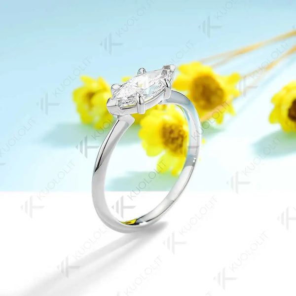 Kuololit Moissanite Rings for Women Solid 18K 14K 10K 925 Sliver 1CT Marquise Cut Yellow Gold for Anniversary Wedding Engagement
