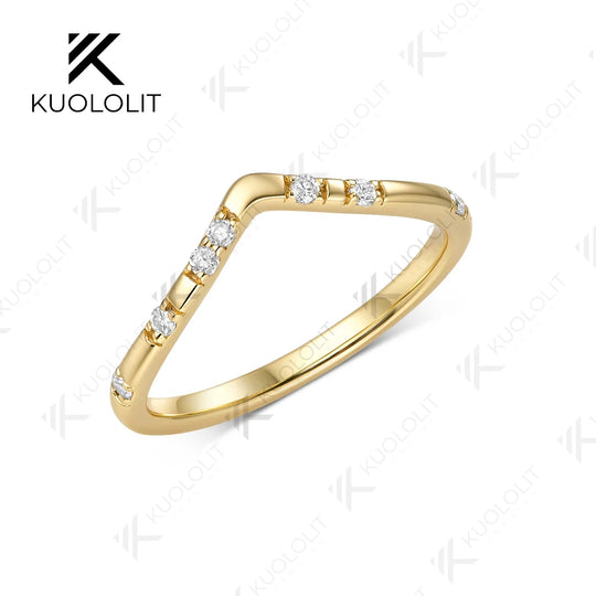 Kuololit  0.11CTW Lab Diamond Wedding V Band for Women Solid 14K 10K Yellow Gold Eternity Band Ring for Engagement Christmas