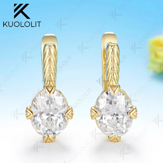 Kuololit 4CTW Oval Moissanite Lab Pink Sapphire Stud Earrings for Women Solid 14K 10K 585 Yellow Gold Oval Cut for Christmas Gifts Party