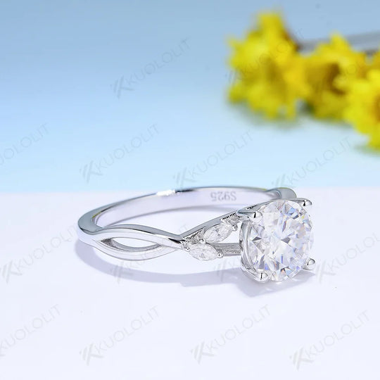 Kuololit 1.2CT Moissanite Rings for Women 925 Sliver Sterling White Gold Marquise Round Cut for Anniversary Wedding Engagement