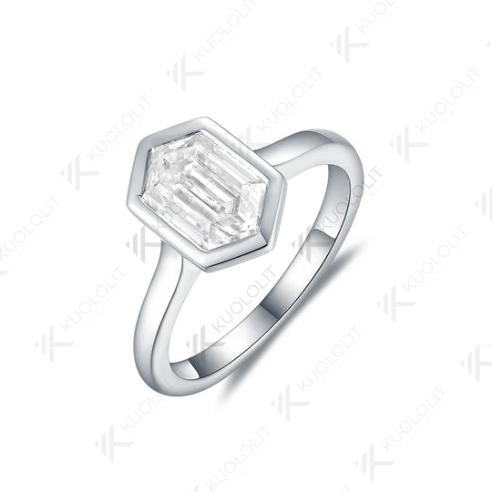 Kuololit 1.5CT  Hexagon Moissanite Engagement Ring for Women Solid 18K 14K 10K 585 White Gold Bezel  Ring for Christmas Gifts