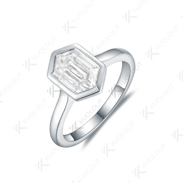 Kuololit 1.5CT  Hexagon Moissanite Engagement Ring for Women Solid 18K 14K 10K 585 White Gold Bezel  Ring for Christmas Gifts