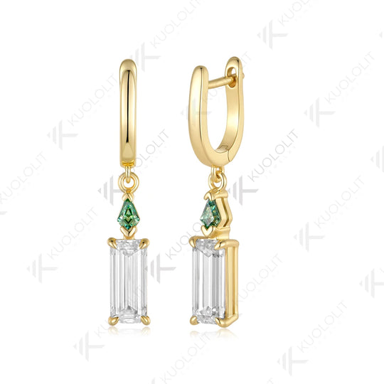 Kuololit 3.8CTW Emerald Cut Moissanite  Earrings for Women Solid 14K 10K Yellow Gold Cyan Earrings for Christmas Gifts Party