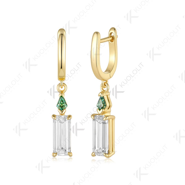 Kuololit 3.8CTW Emerald Cut Moissanite  Earrings for Women Solid 14K 10K Yellow Gold Cyan Earrings for Christmas Gifts Party