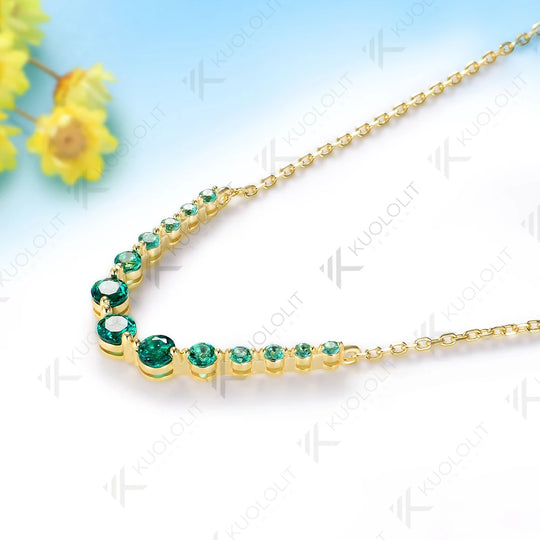 Kuololit 1.3CTW Lab Grown Emerald Necklace for Women Solid 585 14K 10K Yellow Gold Necklace for Christmas Gift Party Anniversary