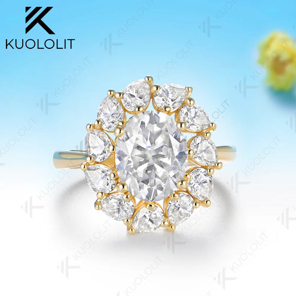 Kuololit 3CT Oval Moissanite Custom Ring for Women Solid 14K 10K 585 Yellow Gold for Christmas Engagement Anniversary Gift Party