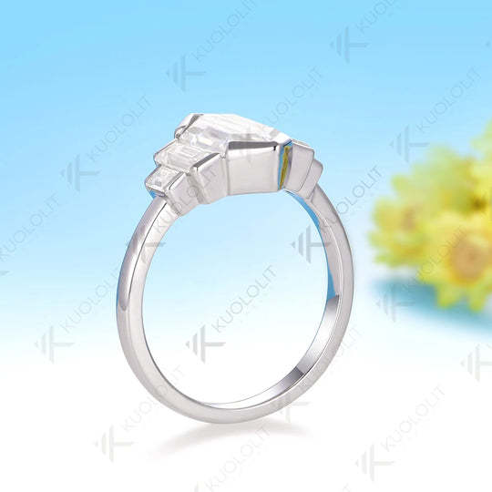 Kuololit 2.5CT Elongate Hexagon Cut Moissanite Ring for Women Solid 14K 10K 585 White Gold  for Christmas Gifts Engagement Party