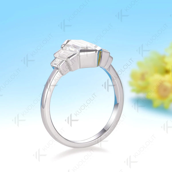 Kuololit 2.5CT Elongate Hexagon Cut Moissanite Ring for Women Solid 14K 10K 585 White Gold  for Christmas Gifts Engagement Party