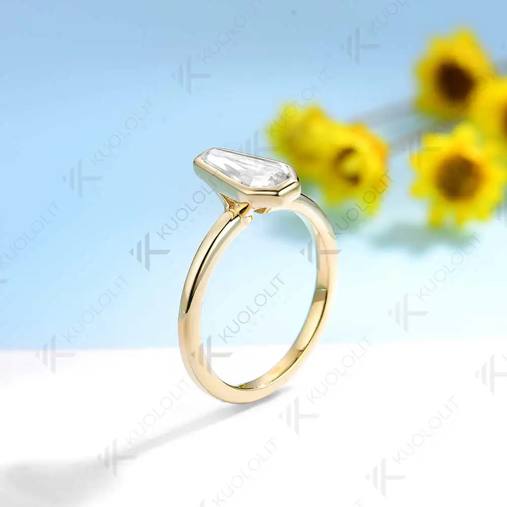 Kuololit 1.3CT Coffin Cut Moissanite Ring for Women Solid 18K 14K 10K 585 Yellow Gold for Christmas Anniversary Gifts Engagement