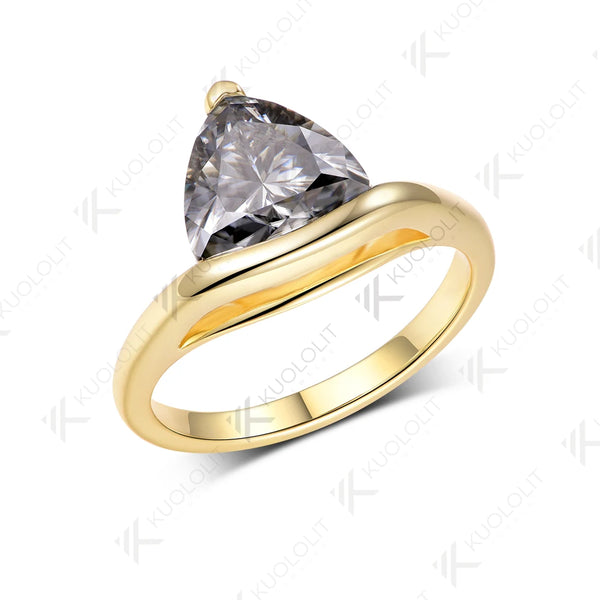 Kuololit 3CT Gray Moissanite Trillyon Cut Ring for Women Solid 14K 10K 585 Yellow Gold for Engagement Wedding Christmas Gifts