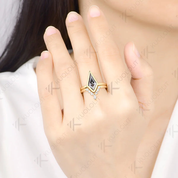 Kuololit 2.8CT Gray Kite Moissanite Custom Ring for Women Solid 14K 10K 585 Yellow Gold Engagement Ring for Christmas Gift Party