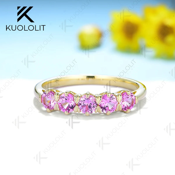 Kuololit Lab Grown Pink Sapphire Band for Women Solid 18K 14K 10K Gold  Ring for Engagement Anniversary Christmas Gifts Classic